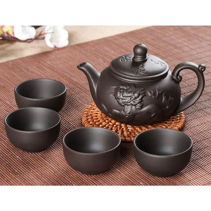 5pcs Kung Fu Tea Set [1 Teapot + 4 Cups Set] 100ml Chinese Xi Shi Porcelain Tea Sets Ceramic Yixing Purple Clay Kettle