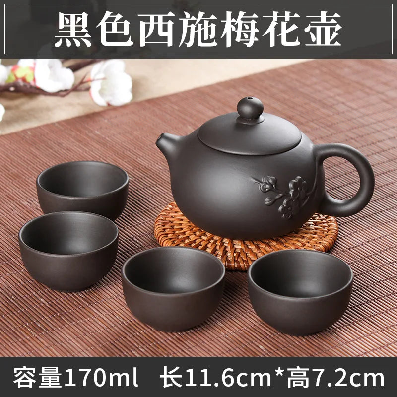 5pcs Kung Fu Tea Set [1 Teapot + 4 Cups Set] 100ml Chinese Xi Shi Porcelain Tea Sets Ceramic Yixing Purple Clay Kettle