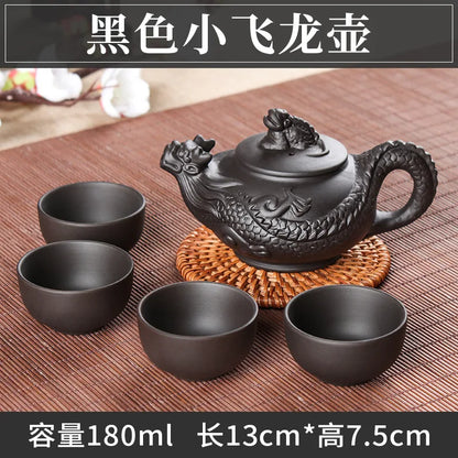 5pcs Kung Fu Tea Set [1 Teapot + 4 Cups Set] 100ml Chinese Xi Shi Porcelain Tea Sets Ceramic Yixing Purple Clay Kettle
