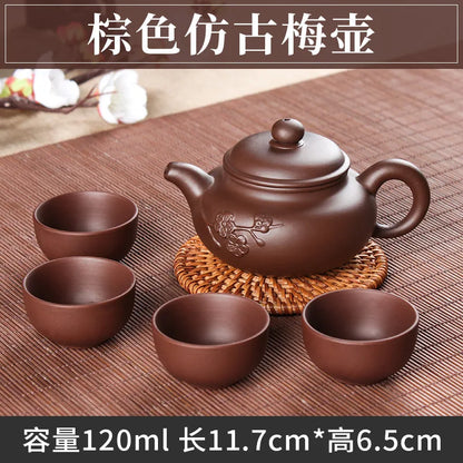 5pcs Kung Fu Tea Set [1 Teapot + 4 Cups Set] 100ml Chinese Xi Shi Porcelain Tea Sets Ceramic Yixing Purple Clay Kettle