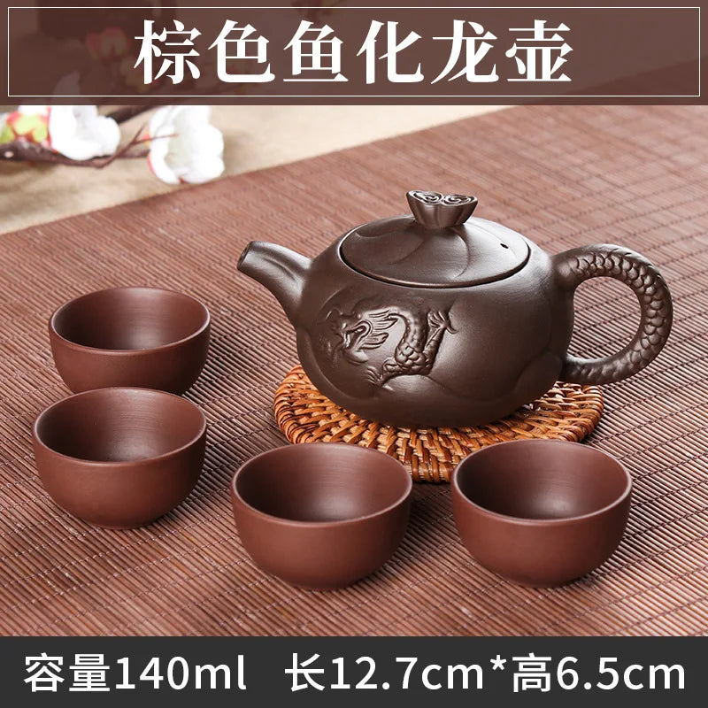 5pcs Kung Fu Tea Set [1 Teapot + 4 Cups Set] 100ml Chinese Xi Shi Porcelain Tea Sets Ceramic Yixing Purple Clay Kettle