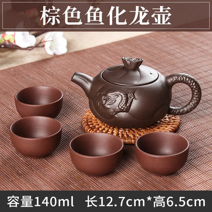 5pcs Kung Fu Tea Set [1 Teapot + 4 Cups Set] 100ml Chinese Xi Shi Porcelain Tea Sets Ceramic Yixing Purple Clay Kettle