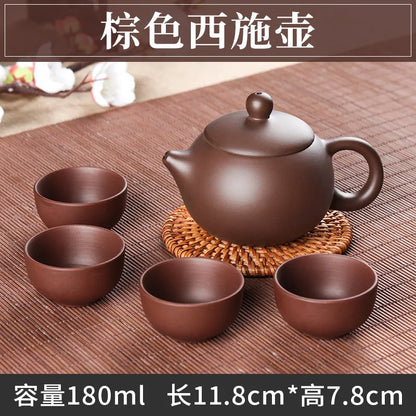 5pcs Kung Fu Tea Set [1 Teapot + 4 Cups Set] 100ml Chinese Xi Shi Porcelain Tea Sets Ceramic Yixing Purple Clay Kettle