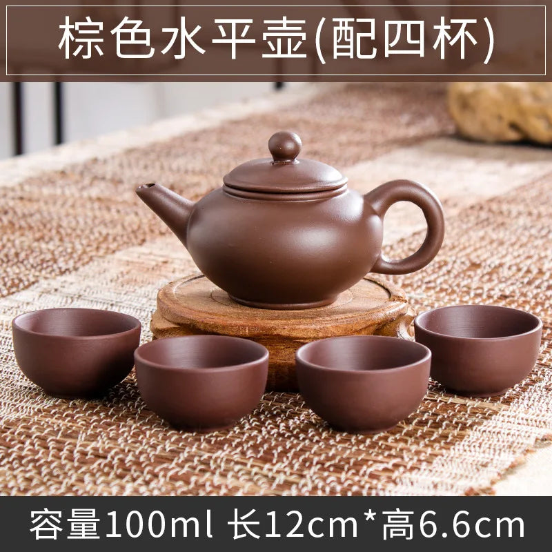 5pcs Kung Fu Tea Set [1 Teapot + 4 Cups Set] 100ml Chinese Xi Shi Porcelain Tea Sets Ceramic Yixing Purple Clay Kettle