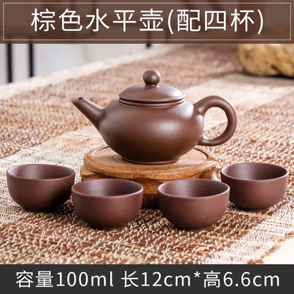 5pcs Kung Fu Tea Set [1 Teapot + 4 Cups Set] 100ml Chinese Xi Shi Porcelain Tea Sets Ceramic Yixing Purple Clay Kettle