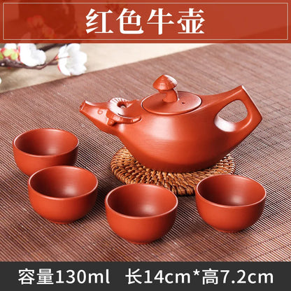 5pcs Kung Fu Tea Set [1 Teapot + 4 Cups Set] 100ml Chinese Xi Shi Porcelain Tea Sets Ceramic Yixing Purple Clay Kettle