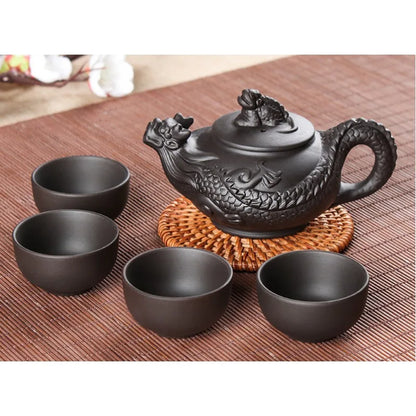 5pcs Kung Fu Tea Set [1 Teapot + 4 Cups Set] 100ml Chinese Xi Shi Porcelain Tea Sets Ceramic Yixing Purple Clay Kettle