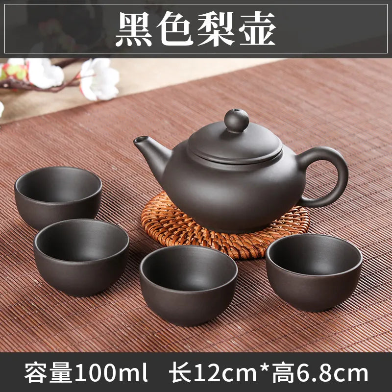 5pcs Kung Fu Tea Set [1 Teapot + 4 Cups Set] 100ml Chinese Xi Shi Porcelain Tea Sets Ceramic Yixing Purple Clay Kettle