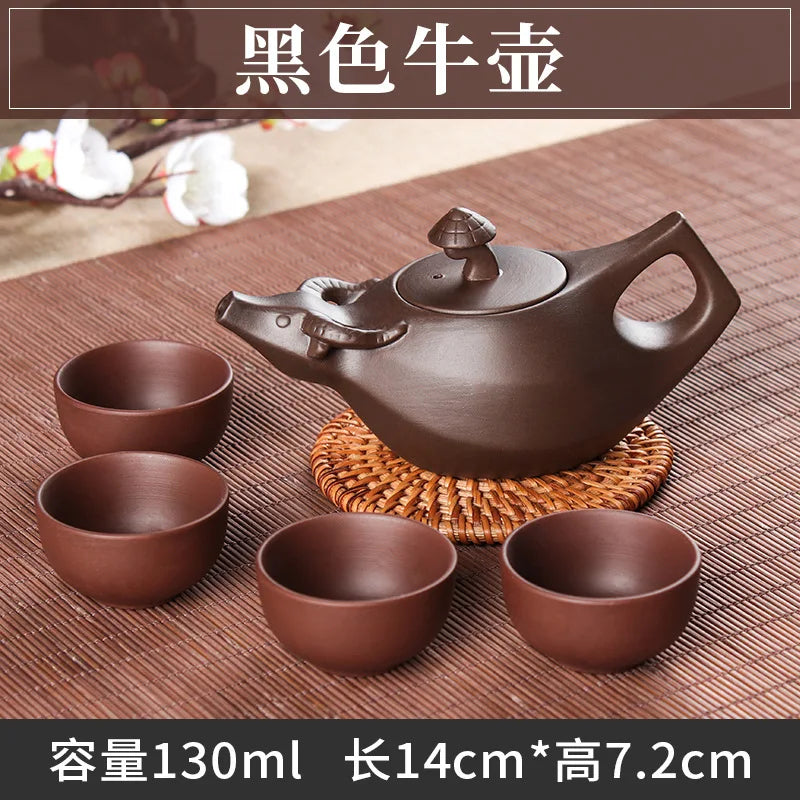 5pcs Kung Fu Tea Set [1 Teapot + 4 Cups Set] 100ml Chinese Xi Shi Porcelain Tea Sets Ceramic Yixing Purple Clay Kettle