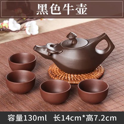 5pcs Kung Fu Tea Set [1 Teapot + 4 Cups Set] 100ml Chinese Xi Shi Porcelain Tea Sets Ceramic Yixing Purple Clay Kettle