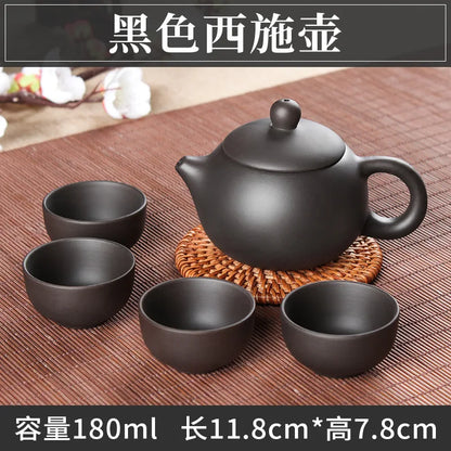5pcs Kung Fu Tea Set [1 Teapot + 4 Cups Set] 100ml Chinese Xi Shi Porcelain Tea Sets Ceramic Yixing Purple Clay Kettle