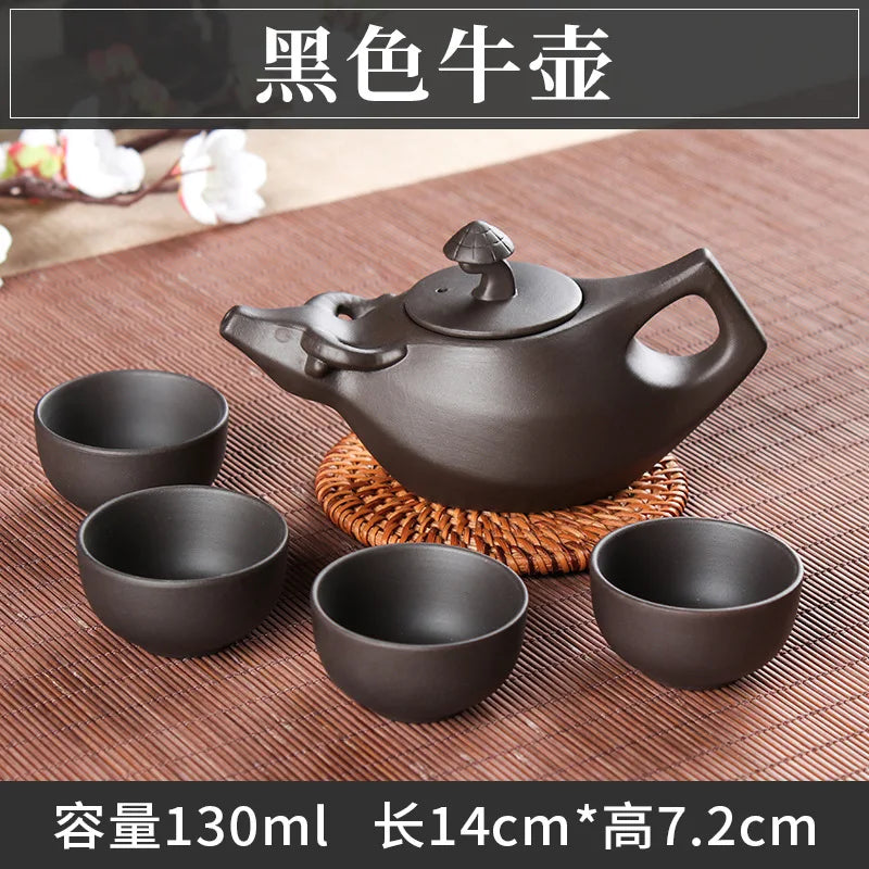 5pcs Kung Fu Tea Set [1 Teapot + 4 Cups Set] 100ml Chinese Xi Shi Porcelain Tea Sets Ceramic Yixing Purple Clay Kettle