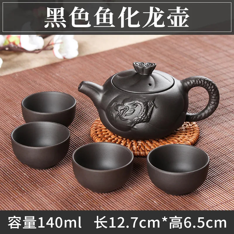 5pcs Kung Fu Tea Set [1 Teapot + 4 Cups Set] 100ml Chinese Xi Shi Porcelain Tea Sets Ceramic Yixing Purple Clay Kettle