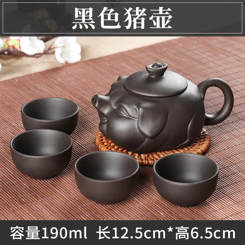 5pcs Kung Fu Tea Set [1 Teapot + 4 Cups Set] 100ml Chinese Xi Shi Porcelain Tea Sets Ceramic Yixing Purple Clay Kettle