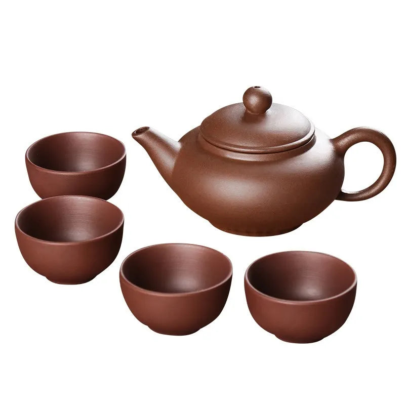 5pcs Kung Fu Tea Set [1 Teapot + 4 Cups Set] 100ml Chinese Xi Shi Porcelain Tea Sets Ceramic Yixing Purple Clay Kettle