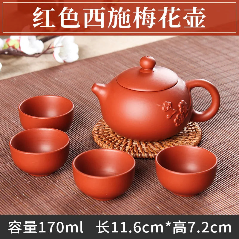 5pcs Kung Fu Tea Set [1 Teapot + 4 Cups Set] 100ml Chinese Xi Shi Porcelain Tea Sets Ceramic Yixing Purple Clay Kettle