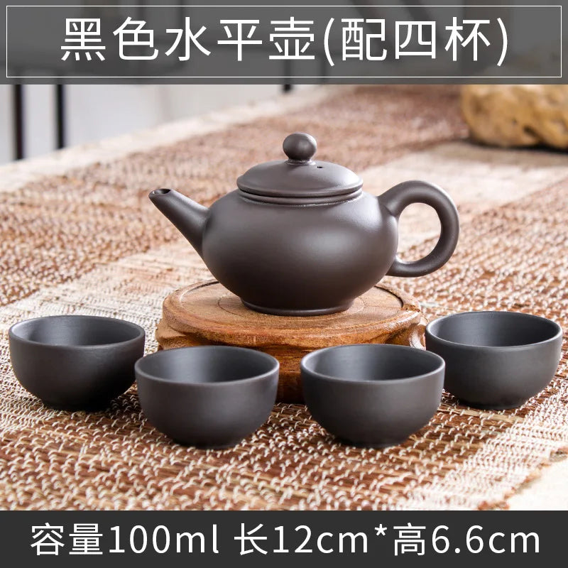 5pcs Kung Fu Tea Set [1 Teapot + 4 Cups Set] 100ml Chinese Xi Shi Porcelain Tea Sets Ceramic Yixing Purple Clay Kettle