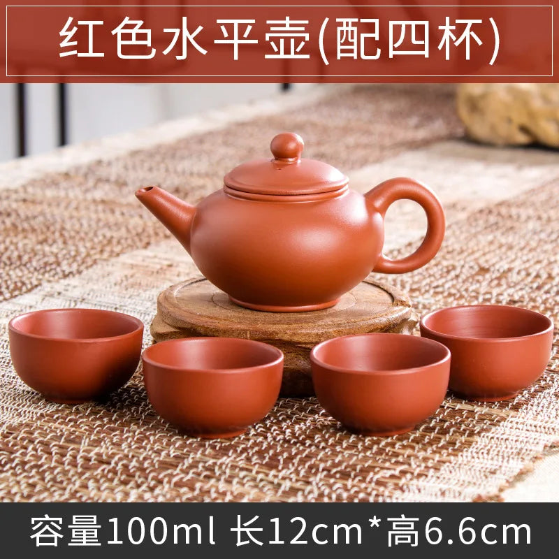 5pcs Kung Fu Tea Set [1 Teapot + 4 Cups Set] 100ml Chinese Xi Shi Porcelain Tea Sets Ceramic Yixing Purple Clay Kettle