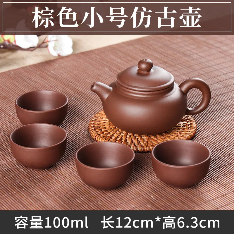 5pcs Kung Fu Tea Set [1 Teapot + 4 Cups Set] 100ml Chinese Xi Shi Porcelain Tea Sets Ceramic Yixing Purple Clay Kettle