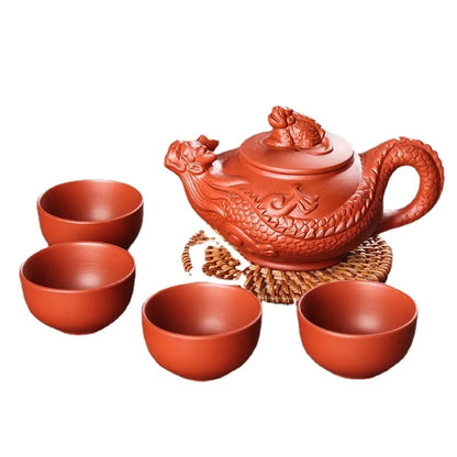 5pcs Kung Fu Tea Set [1 Teapot + 4 Cups Set] 100ml Chinese Xi Shi Porcelain Tea Sets Ceramic Yixing Purple Clay Kettle