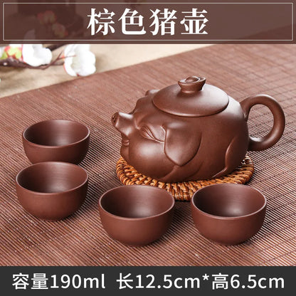 5pcs Kung Fu Tea Set [1 Teapot + 4 Cups Set] 100ml Chinese Xi Shi Porcelain Tea Sets Ceramic Yixing Purple Clay Kettle