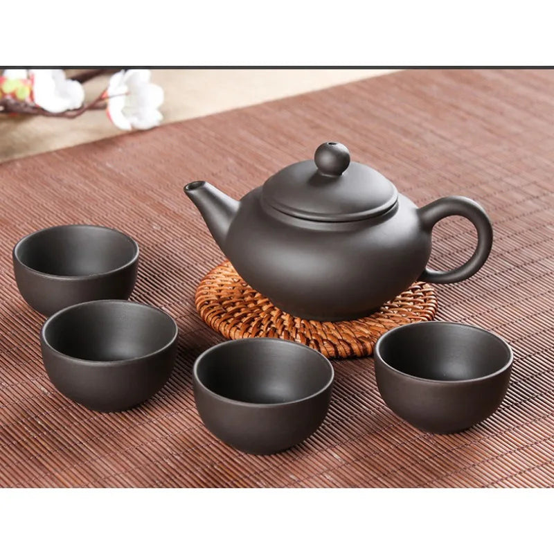 5pcs Kung Fu Tea Set [1 Teapot + 4 Cups Set] 100ml Chinese Xi Shi Porcelain Tea Sets Ceramic Yixing Purple Clay Kettle