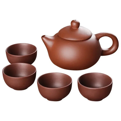 5pcs Kung Fu Tea Set [1 Teapot + 4 Cups Set] 150ml Chinese Xi Shi Porcelain Tea Sets Ceramic Yixing Purple Clay Kettle