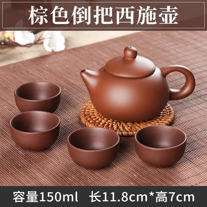 5pcs Kung Fu Tea Set [1 Teapot + 4 Cups Set] 150ml Chinese Xi Shi Porcelain Tea Sets Ceramic Yixing Purple Clay Kettle