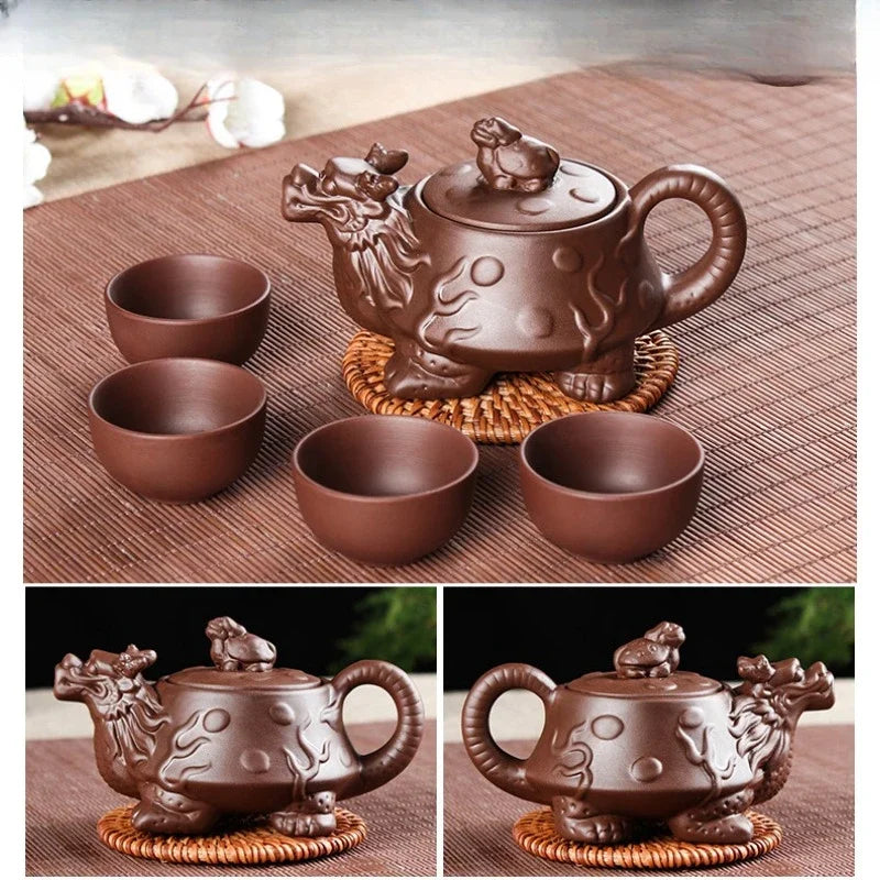 5pcs Kung Fu Tea Set [1 Teapot + 4 Cups Set] 150ml Chinese Xi Shi Porcelain Tea Sets Ceramic Yixing Purple Clay Kettle
