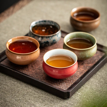 5pcs/set Retro Coarse Pottery Kiln Teacups Japanese Style Kung Fu Tea Cups Heat Resistant Tea Bowl Drinkware Portable TeaSet