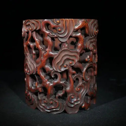6.1" Collect China Old Bamboo Hollow Out Carving Glossy Ganoderma Ruyi Brush Pot