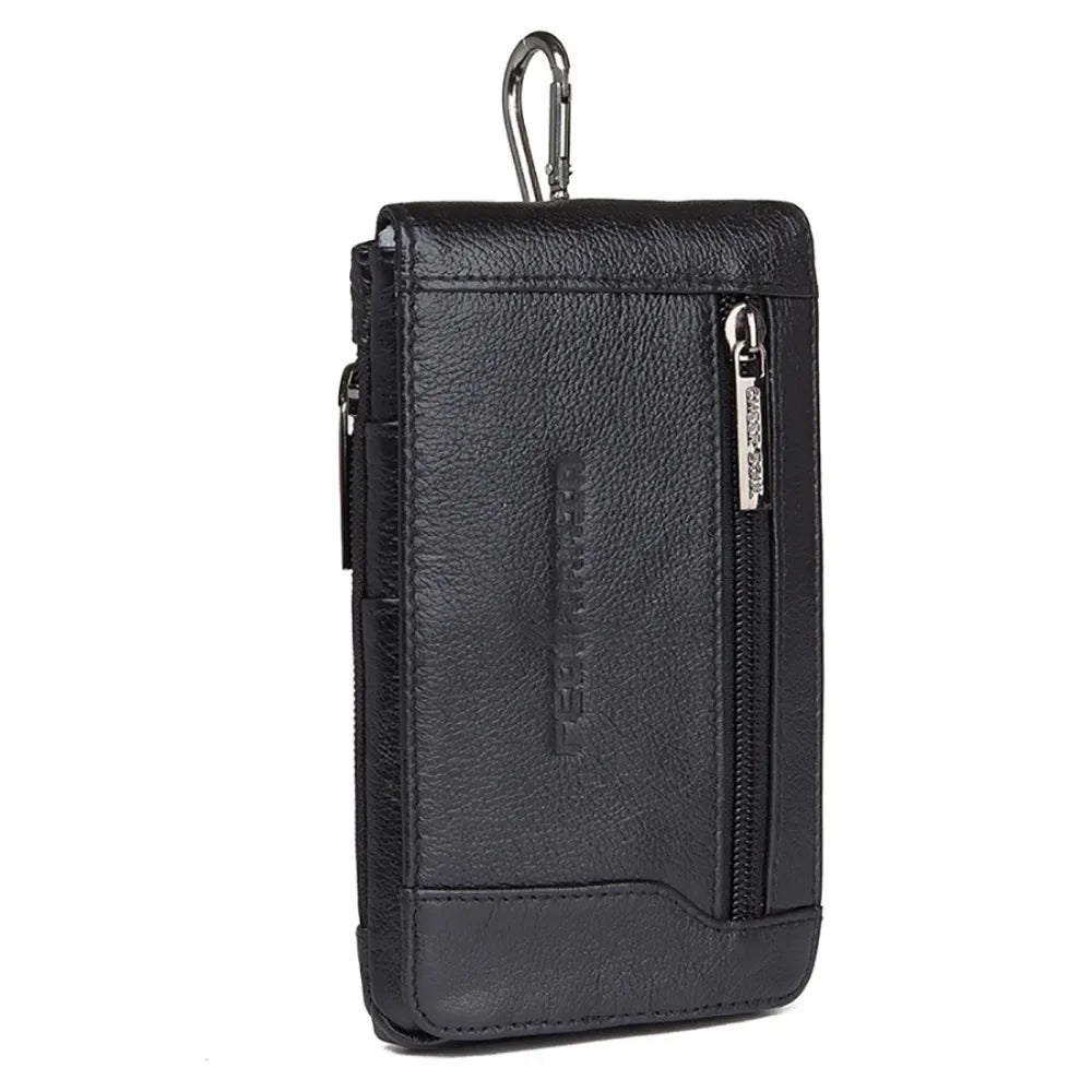 6.1 Inch Genuine Leather Waist Belt Pack Men Hip Bum Pocket Card Holder Cowhide Coin Purse Pouch Cell Phone Case Hook Fanny Bags