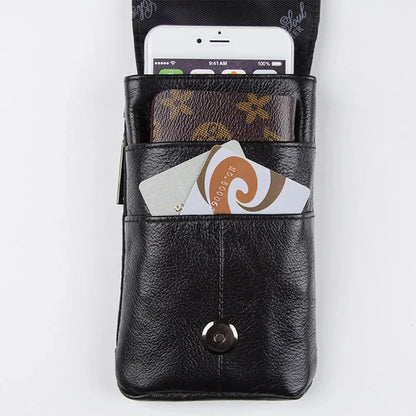 6.1 Inch Genuine Leather Waist Belt Pack Men Hip Bum Pocket Card Holder Cowhide Coin Purse Pouch Cell Phone Case Hook Fanny Bags