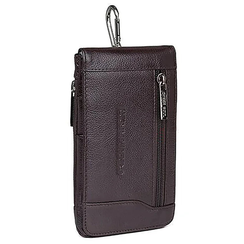 6.1 Inch Genuine Leather Waist Belt Pack Men Hip Bum Pocket Card Holder Cowhide Coin Purse Pouch Cell Phone Case Hook Fanny Bags