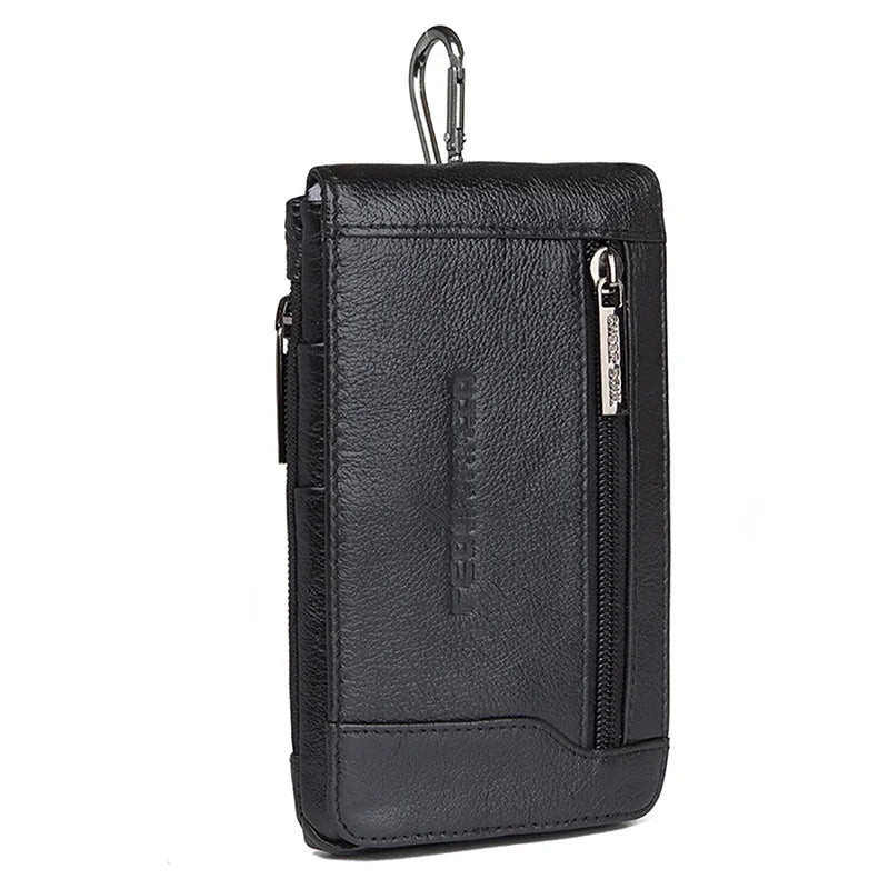 6.1 Inch Genuine Leather Waist Belt Pack Men Hip Bum Pocket Card Holder Cowhide Coin Purse Pouch Cell Phone Case Hook Fanny Bags