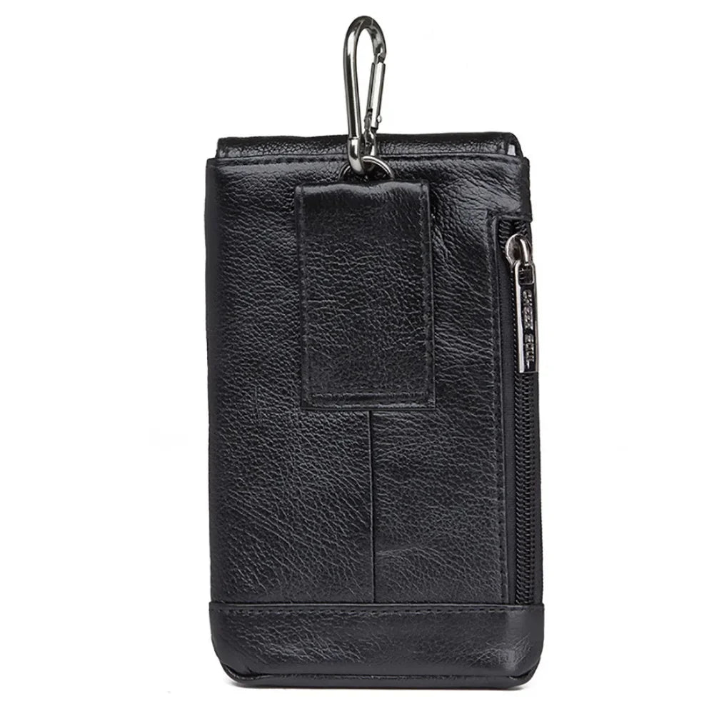 6.1 Inch Genuine Leather Waist Belt Pack Men Hip Bum Pocket Card Holder Cowhide Coin Purse Pouch Cell Phone Case Hook Fanny Bags