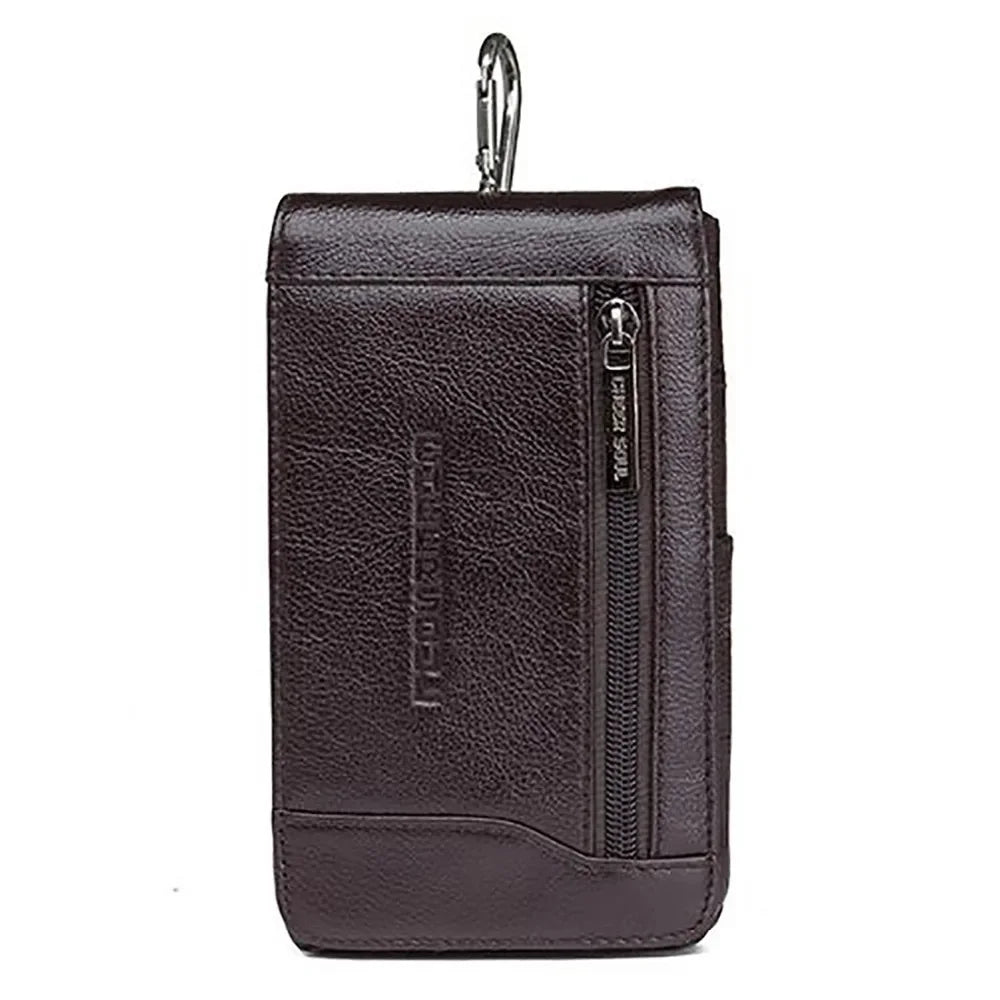 6.1 Inch Genuine Leather Waist Belt Pack Men Hip Bum Pocket Card Holder Cowhide Coin Purse Pouch Cell Phone Case Hook Fanny Bags
