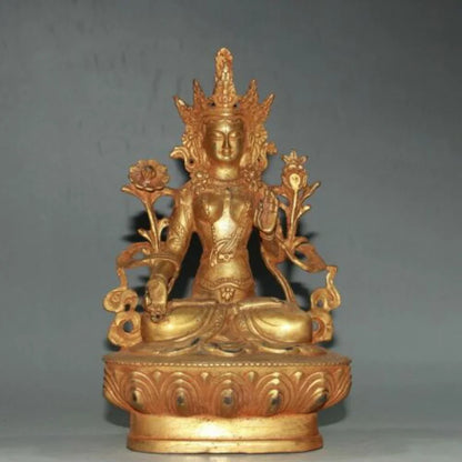 6.2" Antique old temple tibet Buddhism dynasty bronze gilt white tara statue