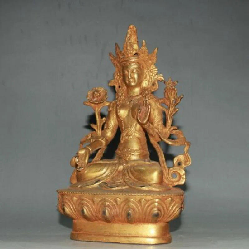6.2" Antique old temple tibet Buddhism dynasty bronze gilt white tara statue