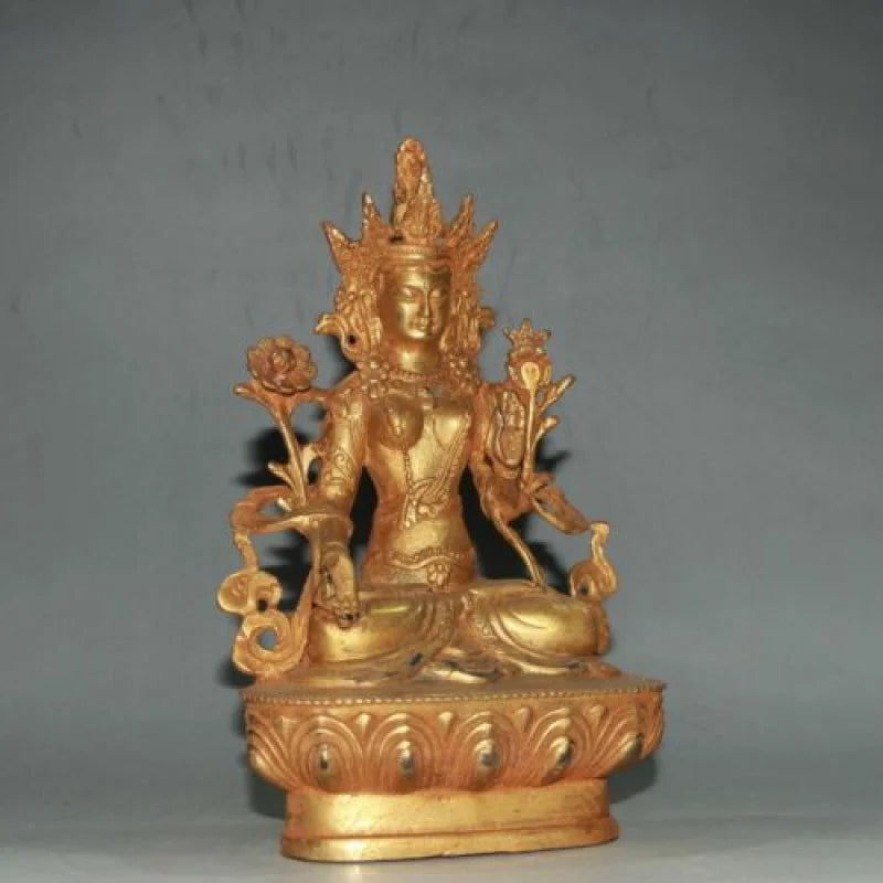 6.2" Antique old temple tibet Buddhism dynasty bronze gilt white tara statue