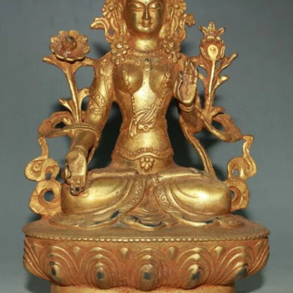 6.2" Antique old temple tibet Buddhism dynasty bronze gilt white tara statue