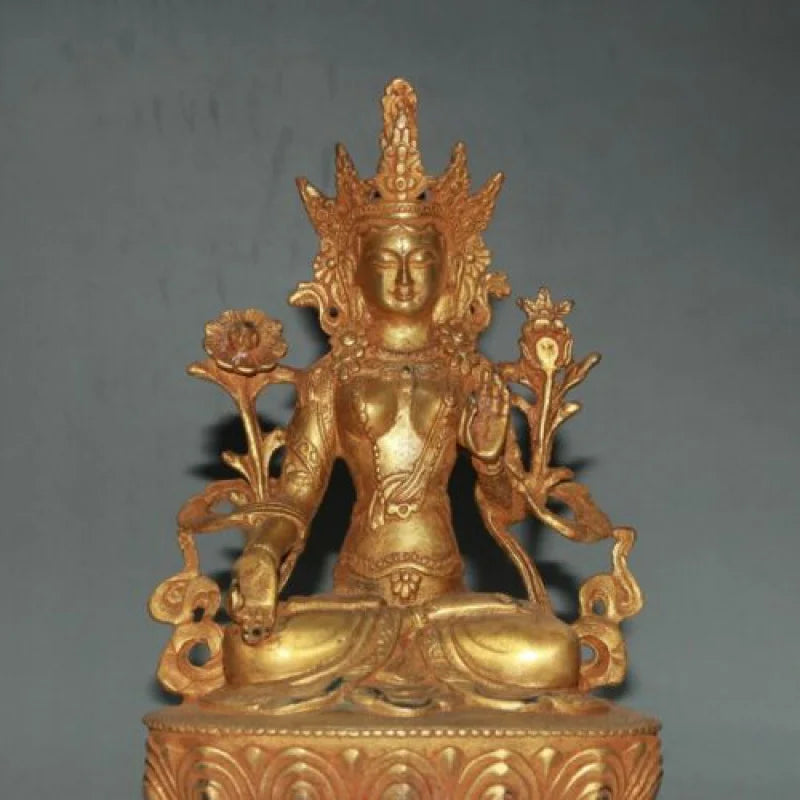 6.2" Antique old temple tibet Buddhism dynasty bronze gilt white tara statue