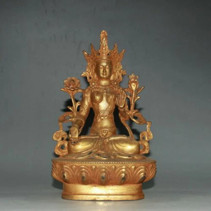 6.2" Antique old temple tibet Buddhism dynasty bronze gilt white tara statue