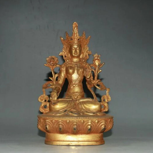 6.2" Antique old temple tibet Buddhism dynasty bronze gilt white tara statue