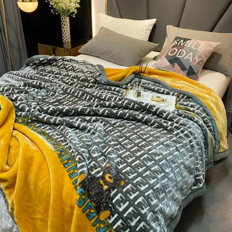 6.6lbs weighted blanket for summer thicker velvet warmful bed cover active printing made in China rectangle soft double layers