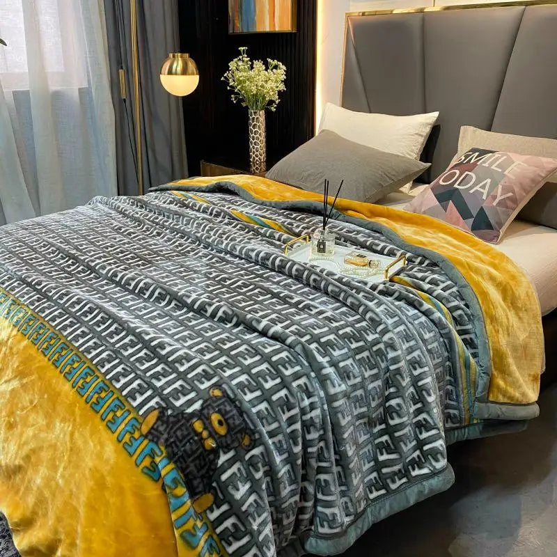 6.6lbs weighted blanket for summer thicker velvet warmful bed cover active printing made in China rectangle soft double layers