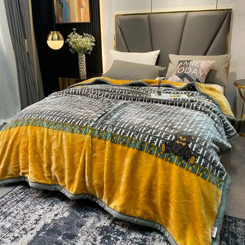 6.6lbs weighted blanket for summer thicker velvet warmful bed cover active printing made in China rectangle soft double layers