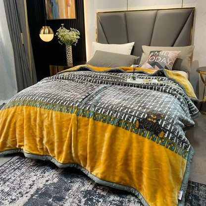 6.6lbs weighted blanket for summer thicker velvet warmful bed cover active printing made in China rectangle soft double layers