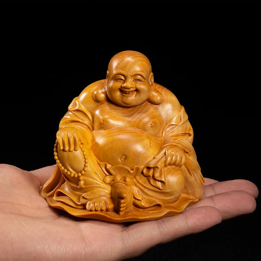 6/8cm Mini Laugh Buddha Wood Maitreya Small Figurines Wood Statue Collection Buddha Laughing Buddha Statue Home Decoration