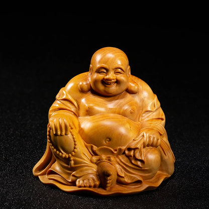 6/8cm Mini Laugh Buddha Wood Maitreya Small Figurines Wood Statue Collection Buddha Laughing Buddha Statue Home Decoration